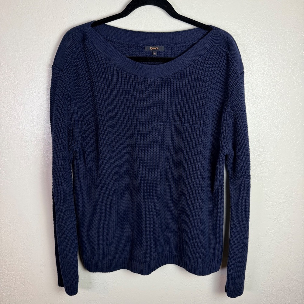 Quince Women's M Navy Blue 100% Organic Cotton Fisherman Boatneck Sweater